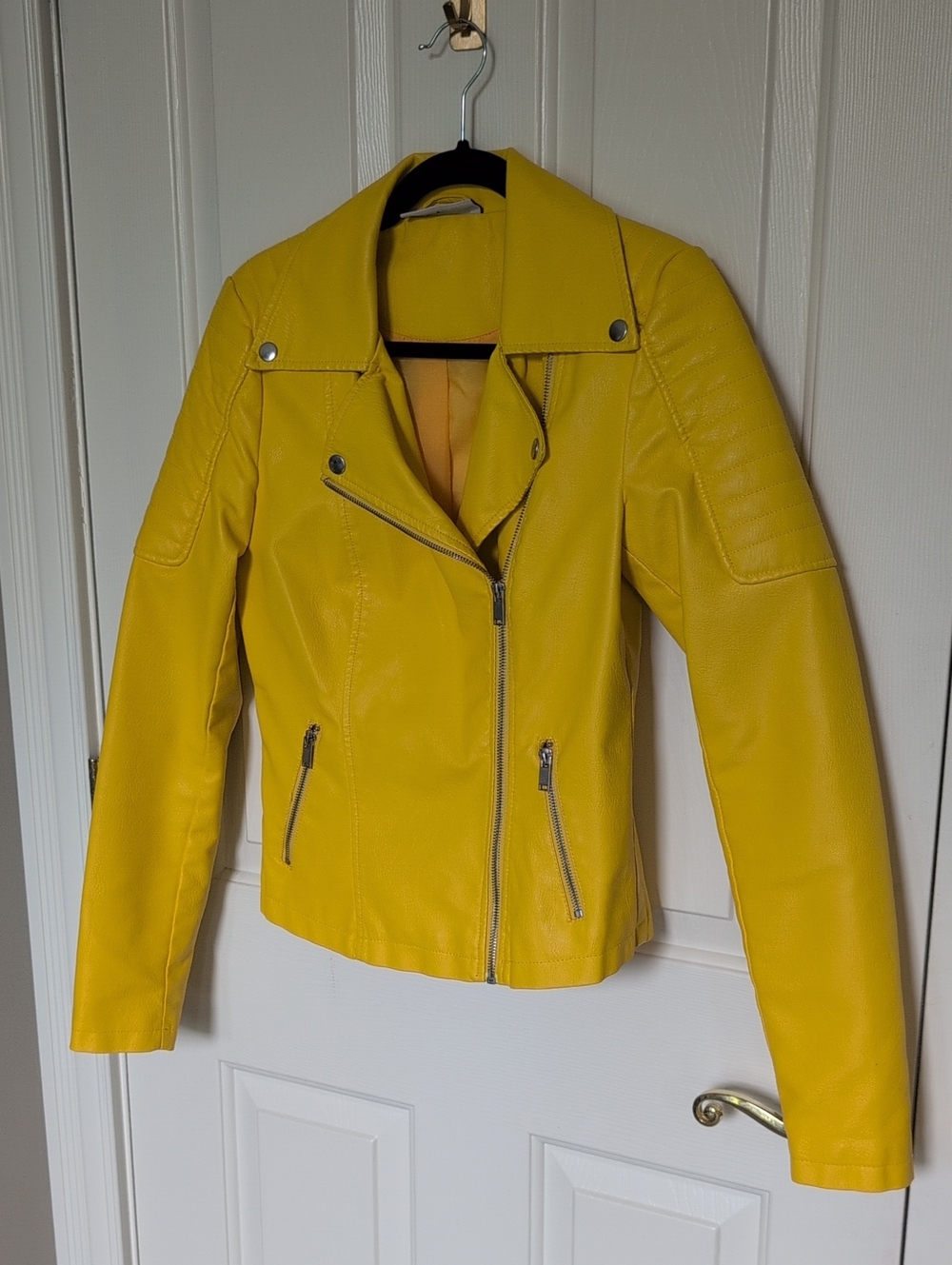 Noisy May Yellow Moto-Style Faux Leather Jacket